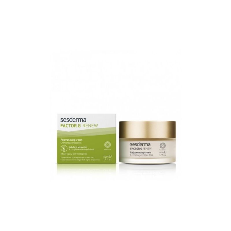SESDERMA FACTOR G RENEW CREMA REGENERADORA 50 ML 1 Crema antiedad formulada para combatir los signos del envejecimiento y mejorar la apariencia de la piel. Su fórmula única combina 7 factores de crecimiento de origen biotecnológico