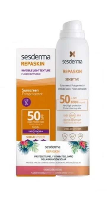 SESDERMA REPASKIN FLUIDO INVISIBLE + FLUIDO CORPORAL 2023 1 Pack que contiene el protector facial SPF 50+ (tiene una textura fluida ultraligera