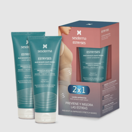 Duplo de loción antiestrías corporal para prevenir y mejorar las estrías con vitamina C y ácido glicólico. Recomendado para mujeres embarazadas.