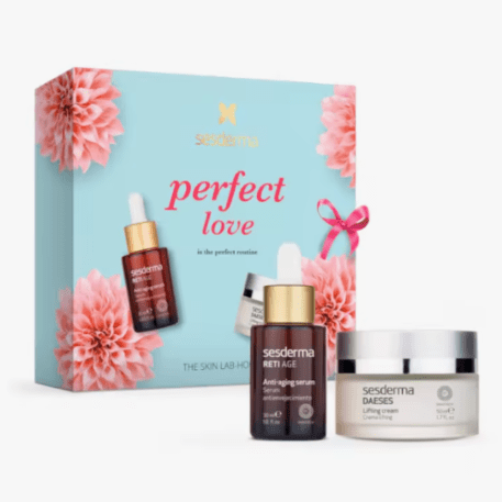 Pack antiedad facial que contiene Reti age serum antienvejecimiento con retinol y Daeses crema lifting para hidratar en profundidad la piel. Ambos son la combinación perfecta para activar una reparación profunda de la piel para conseguir luminosidad y combatir en envejecimiento.