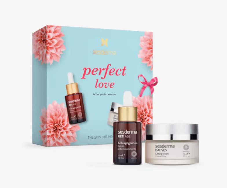 SESDERMA PERFECT LOVE 1 Pack antiedad facial que contiene Reti age serum antienvejecimiento con retinol y Daeses crema lifting para hidratar en profundidad la piel. Ambos son la combinación perfecta para activar una reparación profunda de la piel para conseguir luminosidad y combatir en envejecimiento.