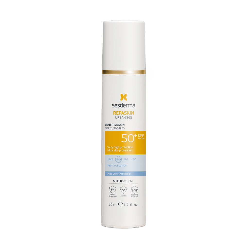 SESDERMA REPASKIN URBAN 365 P/SENSIBLE SPF 50+ 1 Fotoprotector facial solar de muy alta protección SPF 50 y antipolución con aloe vera y pantenol