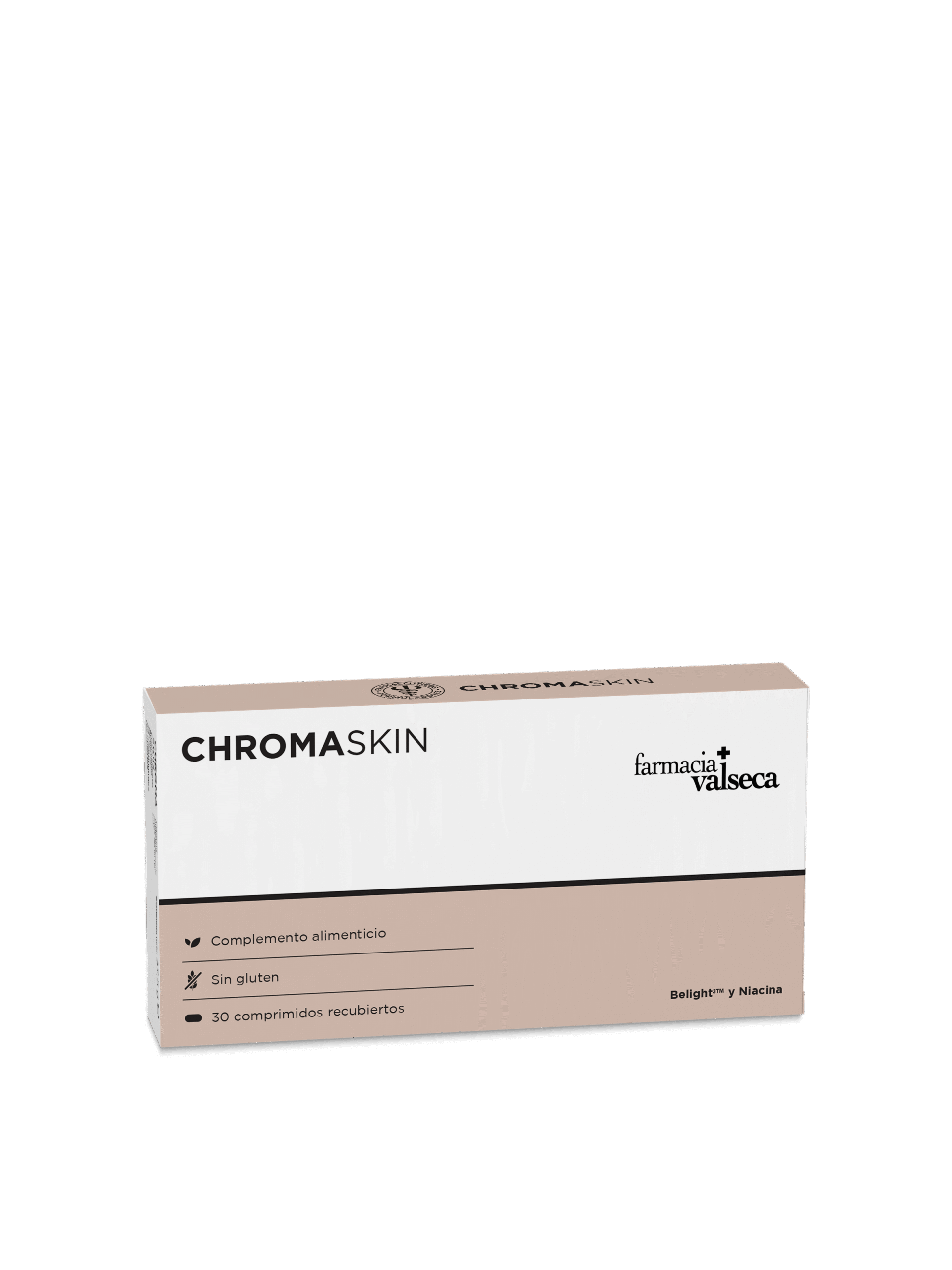 FARMACIA VALSECA CHROMASKIN 30 COMP 1 CHROMASKIN 30 COMP es un complemento alimenticio diseñado para mejorar la salud de la piel