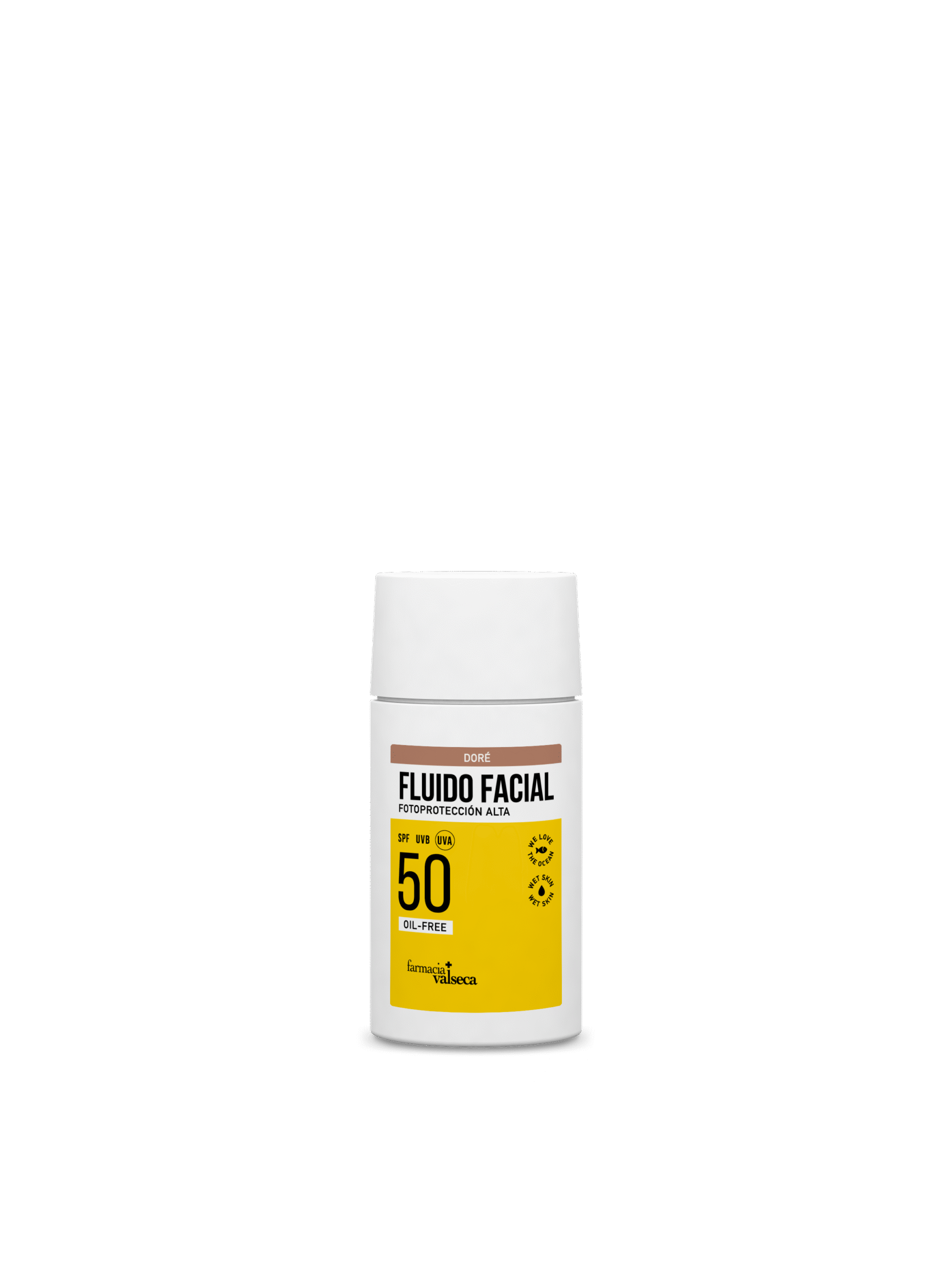 FARMACIA VALSECA FLUIDO FACIAL 50+ DORÉ 1 Fluido Facial 50+ Doré de Farmacia Valseca es un tratamiento antienvejecimiento que combina protección solar y un acabado dorado luminoso. Su fórmula ligera hidrata y nutre la piel