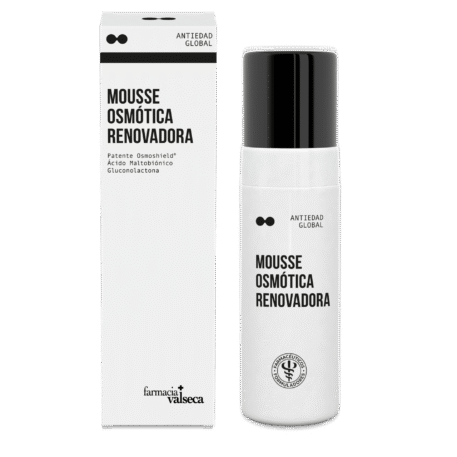 Mousse Osmótica Renovadora de Farmacia Valseca es un tratamiento innovador que revitaliza y renueva la piel. Su fórmula ligera y espumosa penetra profundamente