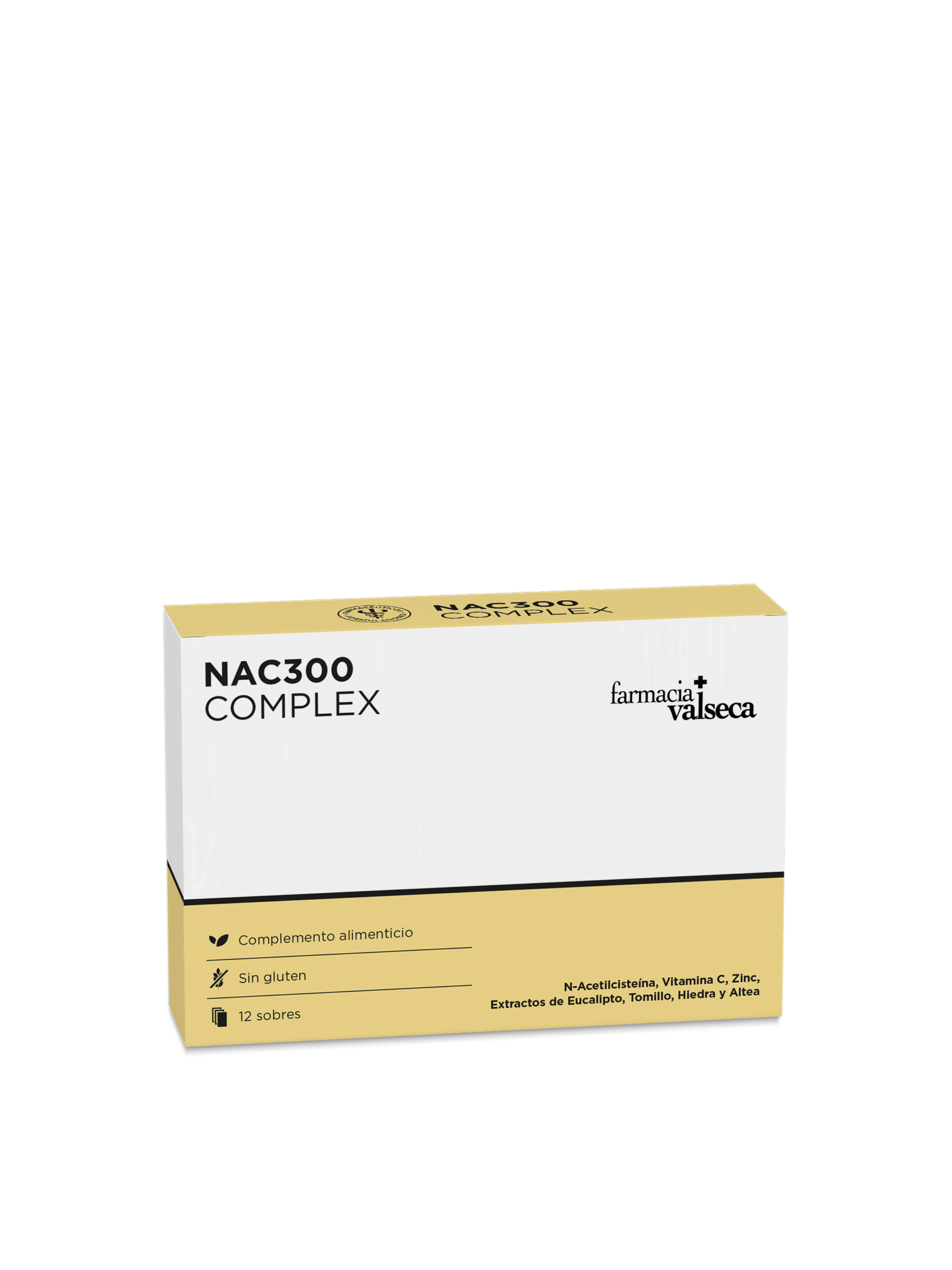 FARMACIA VALSECA NAC 300 COMPLEX (MUCOFLU ) 12SOBRES 1 NAC 300 COMPLEX (MUCOFLU) de Farmacia Valseca es un complemento alimenticio en sobres que combina N-acetilcisteína (NAC) y otros ingredientes para apoyar la salud respiratoria y el sistema inmunológico. Ideal para ayudar a fluidificar las mucosidades y mejorar la función pulmonar. Presentado en un formato práctico de 12 sobres